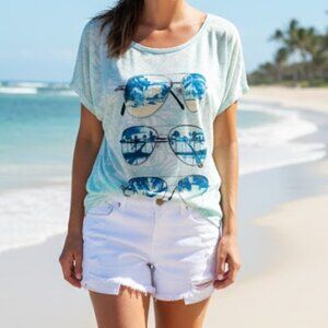 NWT Style & Co sz Petite Medium PM glasses shirt blue / white